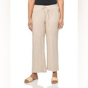**Briggs Women’s Wide Leg Pants – Tan with White Stripes, Size L**